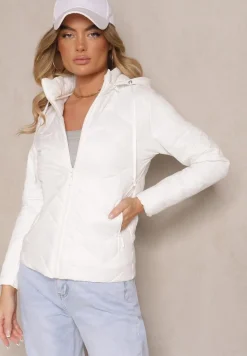 Biała Kurtka Przejściowa z Pikowaniem i Odpinanym Kapturem Leopia