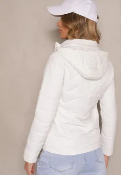 Biała Kurtka Przejściowa z Pikowaniem i Odpinanym Kapturem Leopia