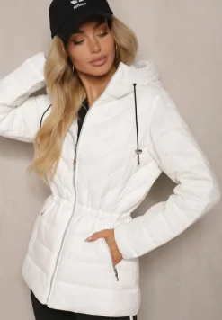 Biała Kurtka z Kapturem Ozdobiona Pikowaniem i Sznurkami Zaimara