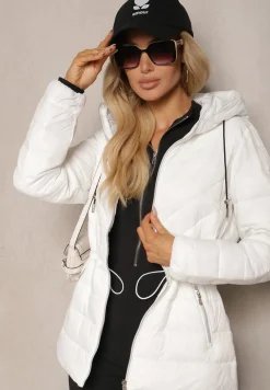 Biała Kurtka z Kapturem Ozdobiona Pikowaniem i Sznurkami Zaimara