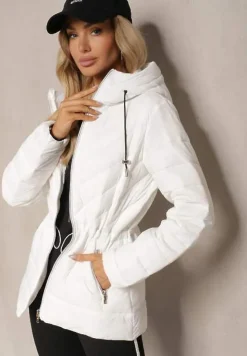 Biała Kurtka z Kapturem Ozdobiona Pikowaniem i Sznurkami Zaimara