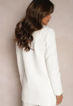 Biała Marynarka Dwurzędowa z Frędzlami przy Kieszeniach Marla