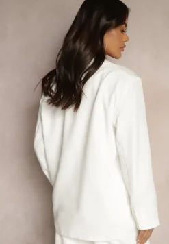 Biała Marynarka Jednorzędowa z Poduszkami w Ramionach Hanivora