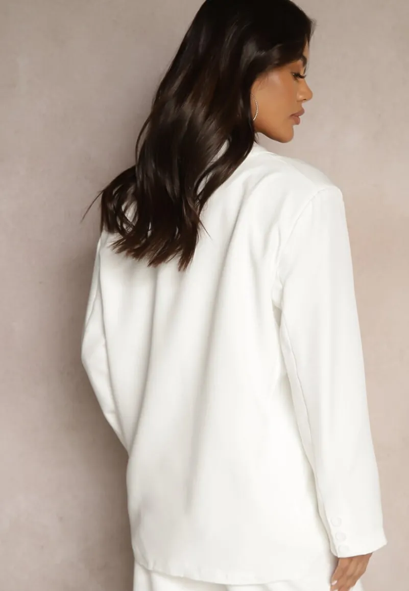 Biała Marynarka Jednorzędowa z Poduszkami w Ramionach Hanivora