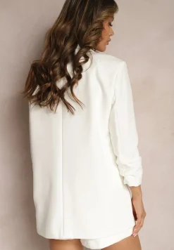 Biała Marynarka Niezapinana z Marszczonymi Rękawami Orolea