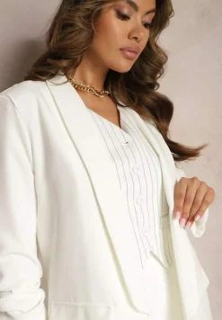 Biała Marynarka Niezapinana z Marszczonymi Rękawami Orolea