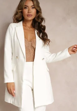 Biała Marynarka Taliowana Dwurzędowa Swal