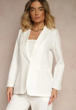 Biała Marynarka z Imitacją Kieszeni i Usztywnioną Linią Ramion Vivissea
