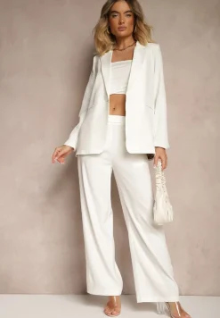 Biała Marynarka z Imitacją Kieszeni i Usztywnioną Linią Ramion Vivissea