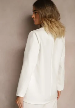 Biała Marynarka z Imitacją Kieszeni i Usztywnioną Linią Ramion Vivissea