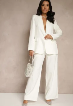 Biała Marynarka z Ozdobną Imitacją Kieszeni Nilzedi