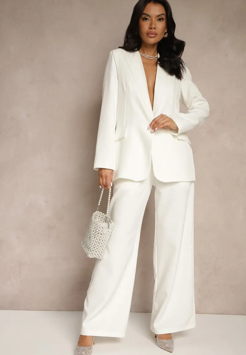 Biała Marynarka z Ozdobną Imitacją Kieszeni Nilzedi