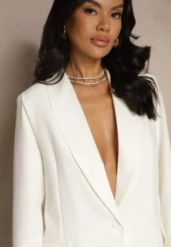 Biała Marynarka z Ozdobną Imitacją Kieszeni Nilzedi