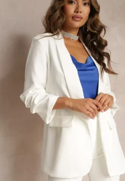 Biała Marynarka z Ozdobnymi Klapami i Rękawami 7/8 Niamh