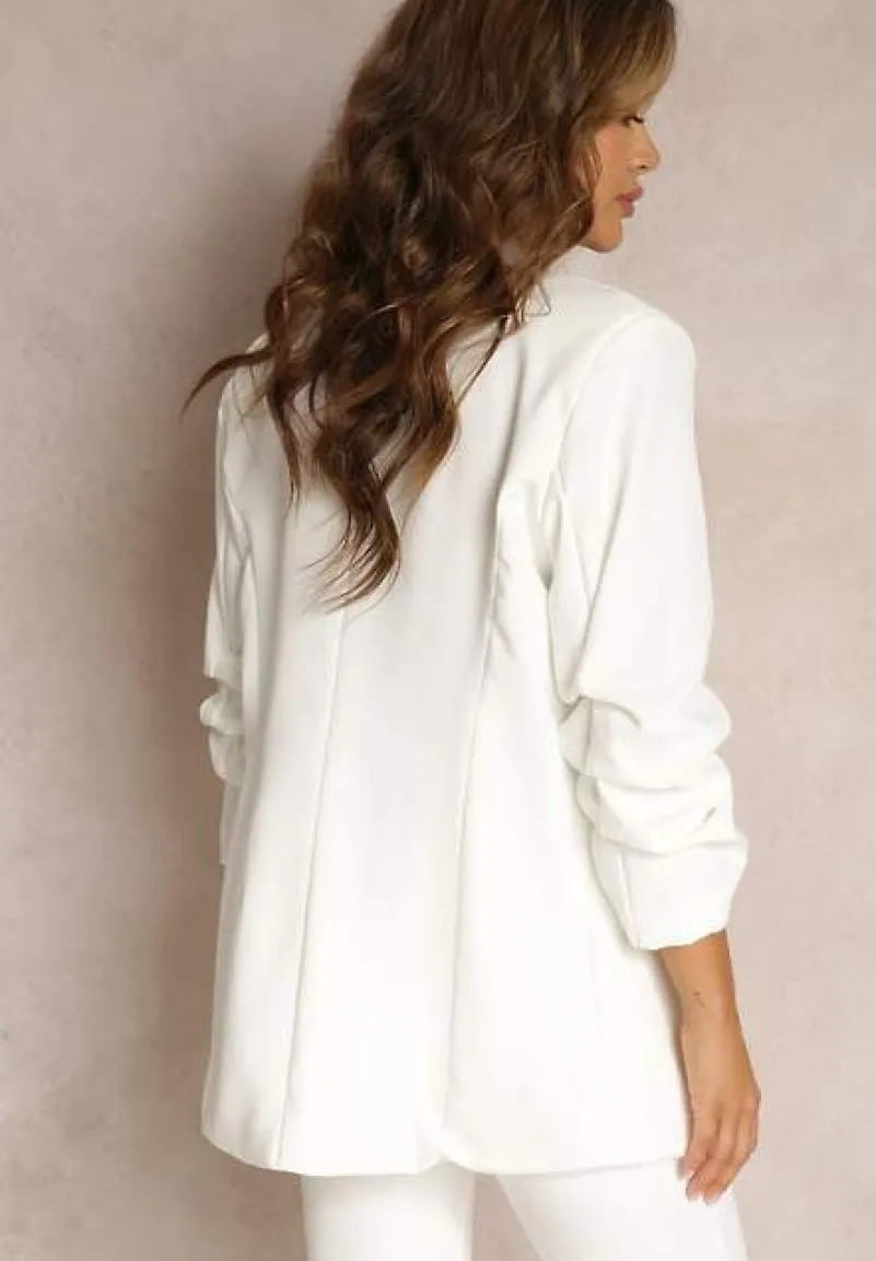 Biała Marynarka z Ozdobnymi Klapami i Rękawami 7/8 Niamh