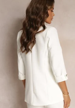 Biała Marynarka z Rękawami 7/8 i Poduszkami w Ramionach Albatre
