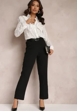 Biała Metaliczna Koszula na Guziki z Falbanką Ettawel