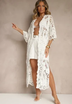 Biała Narzutka z Bawełny z Ażurowym Wzorem Kolorissa