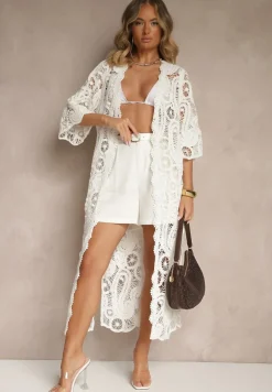 Biała Narzutka z Bawełny z Ażurowym Wzorem Kolorissa