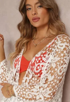 Biała Narzutka z Szydełkowej Tkaniny z Paskiem Henih