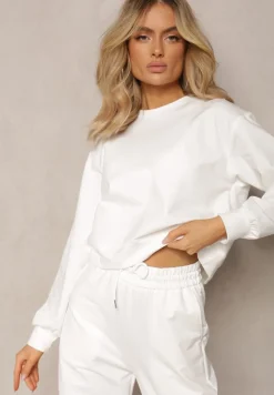 Biała Oversize Bluza z Bawełny o Krótkim Fasonie Sibolla