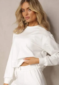 Biała Oversize Bluza z Bawełny o Krótkim Fasonie Sibolla