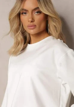 Biała Oversize Bluza z Bawełny o Krótkim Fasonie Sibolla