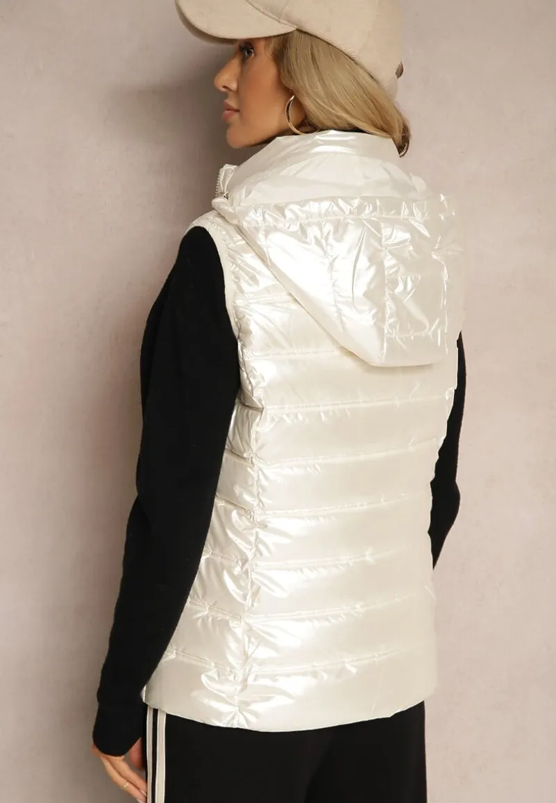 Biała Pikowana Kamizelka z Odpinanym Kapturem Zinnailia