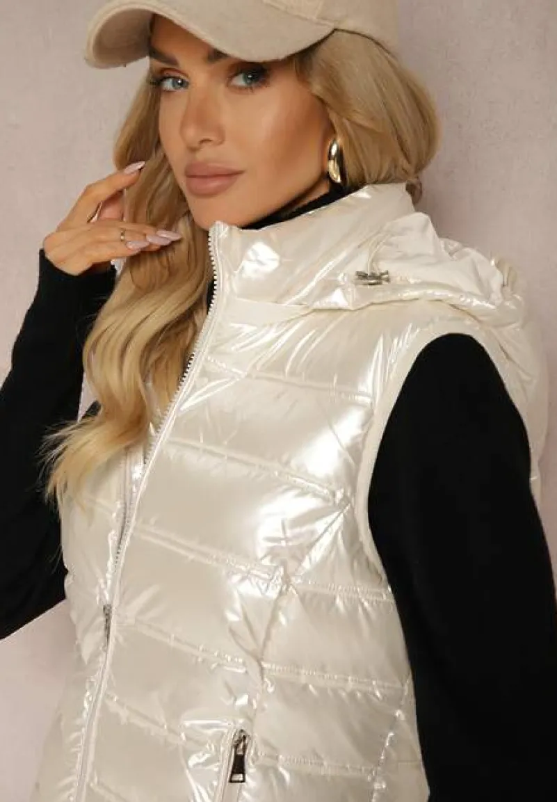 Biała Pikowana Kamizelka z Odpinanym Kapturem Zinnailia