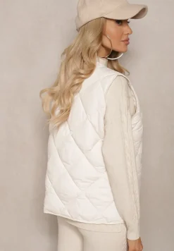 Biała Pikowana Kamizelka z Kieszonkami i Napami Azortia