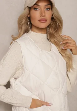 Biała Pikowana Kamizelka z Kieszonkami i Napami Azortia