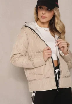Biała Pikowana Kurtka Dwustronna z Kapturem Eravinea