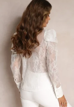 Biała Przezroczysta Koszula z Bufiastymi Rękawami Helunne