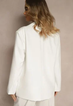 Biała Pudełkowa Marynarka Oversize o Dwurzędowym Fasonie Kositia