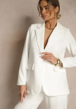 Biała Pudełkowa Marynarka z Imitacją Kieszeni Vivisae