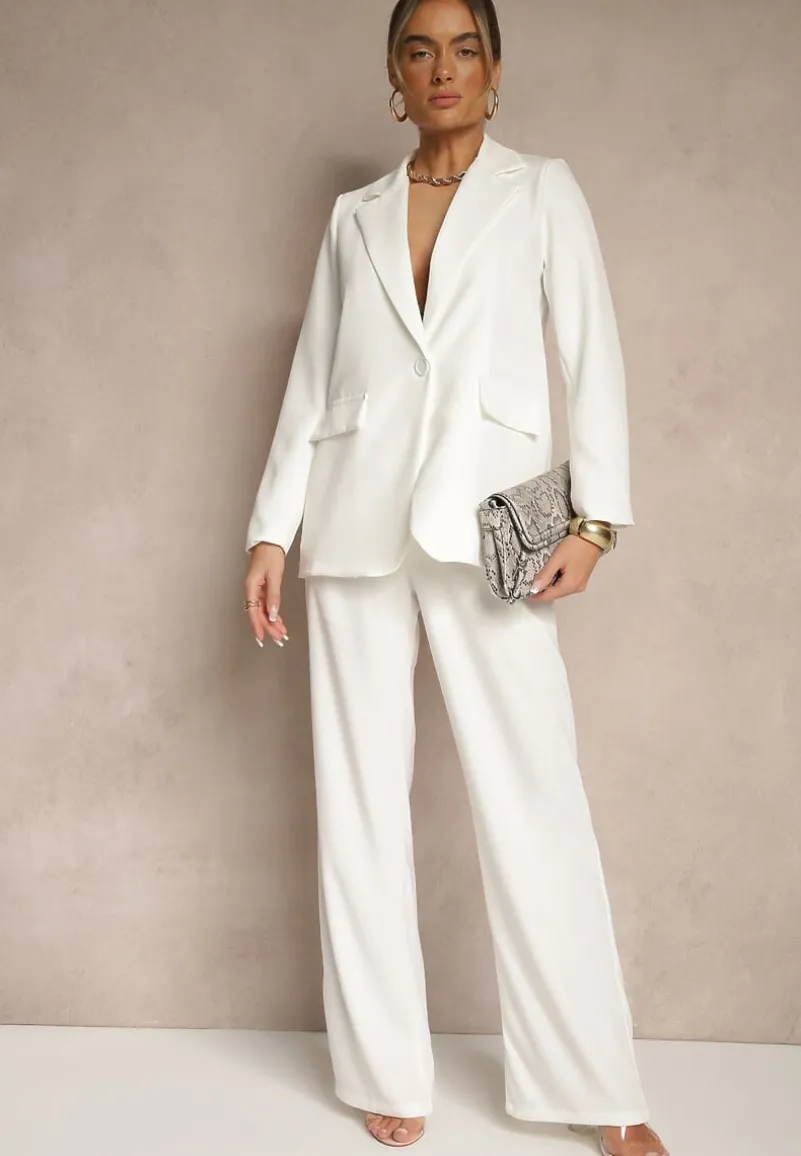 Biała Pudełkowa Marynarka z Imitacją Kieszeni Vivisae