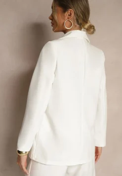Biała Pudełkowa Marynarka z Imitacją Kieszeni Vivisae
