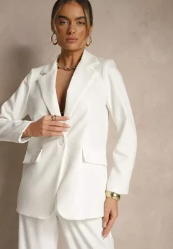 Biała Pudełkowa Marynarka z Imitacją Kieszeni Vivisae