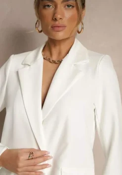 Biała Pudełkowa Marynarka z Imitacją Kieszeni Vivisae