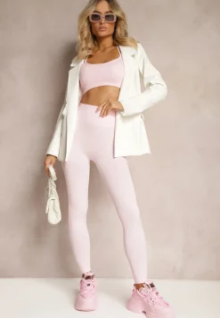 Biała Pudełkowa Marynarka z Ekoskóry Niezapinana z Poduszkami w Ramionach Suniya