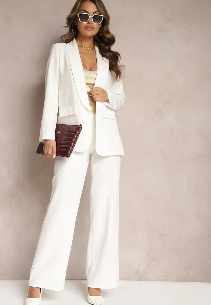 Biała Pudełkowa Marynarka z Imitacją Kieszeni Relone