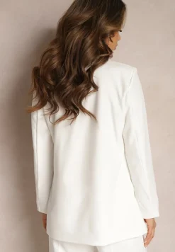 Biała Pudełkowa Marynarka z Imitacją Kieszeni Relone