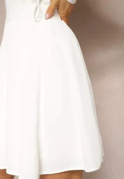 Biała Rozkloszowana Spódnica Zapinana na Zamek Błyskawiczny z Zakładkami Sonarella
