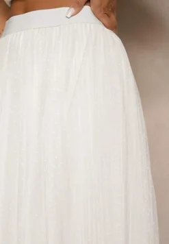 Biała Rozkloszowana Spódnica z Tiulu w Kropki Folemia