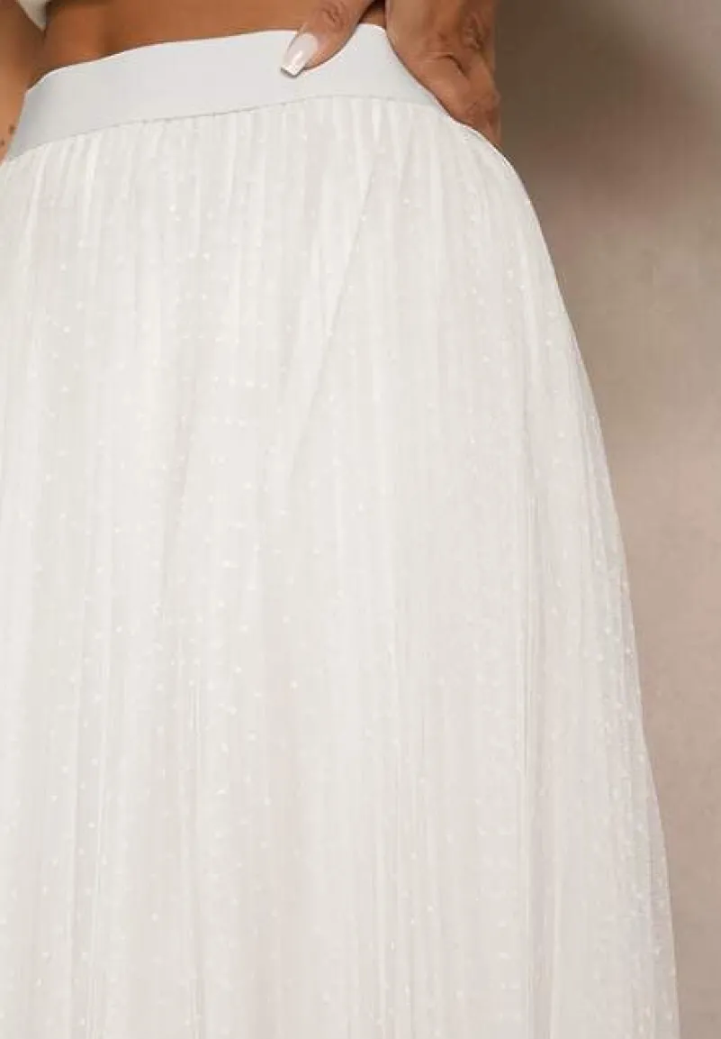 Biała Rozkloszowana Spódnica z Tiulu w Kropki Folemia