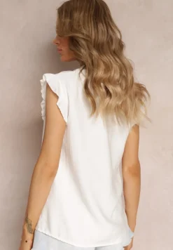 Biała Rozszerzana Bluzka Top z Wiązaniem przy Dekolcie Anga