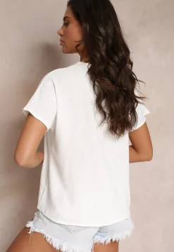 Biała Rozszerzana Bluzka z Krótkimi Rękawami i Ażurowymi Taśmami Zaylor
