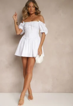 Biała Rustykalna Sukienka Vices z Gorsetowym Wiązaniem Tolarina