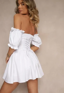 Biała Rustykalna Sukienka Vices z Gorsetowym Wiązaniem Tolarina