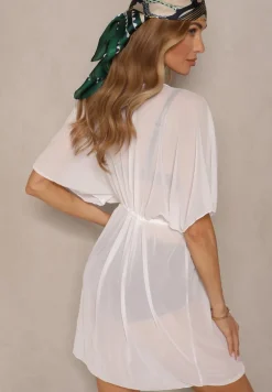 Biała Siateczkowa Narzutka Plażowa z Wiązaniem Sadeoliae